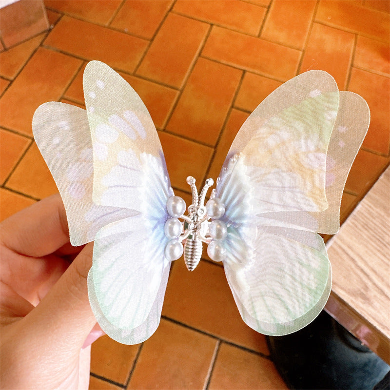 Niños al por mayor Clips de plástico para el cabello de mariposa para niños de doble capa